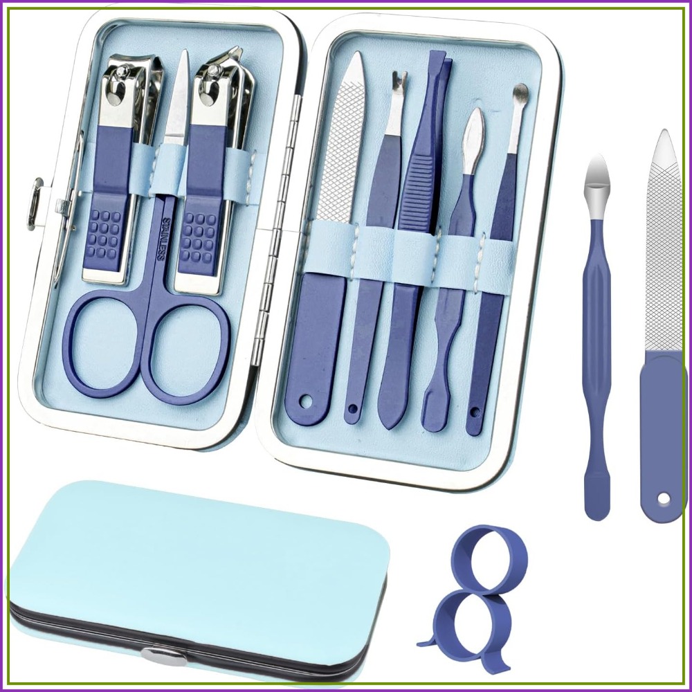 Nail Care Kit Mens - ชุดทำเล็บ 8 in 1, ชุดกรรไกรตัดเล็บมืออาชีพพร้อมซองหนัง, อุปกรณ์ดูแลเล็บสำหรับเดินทางสำหรับผู้ชายและผู้หญิง