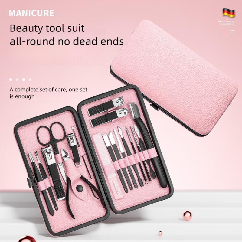 Nail Care Kit Mens - ชุดทำเล็บมือและเล็บเท้า 18 ชิ้น, ชุดอุปกรณ์ดูแลเล็บมือและเล็บเท้ามืออาชีพทำจากสแตนเลส, กล่องหนังสำหรับพกพา ใช้ได้ทั้งที่บ้านและเดินทาง