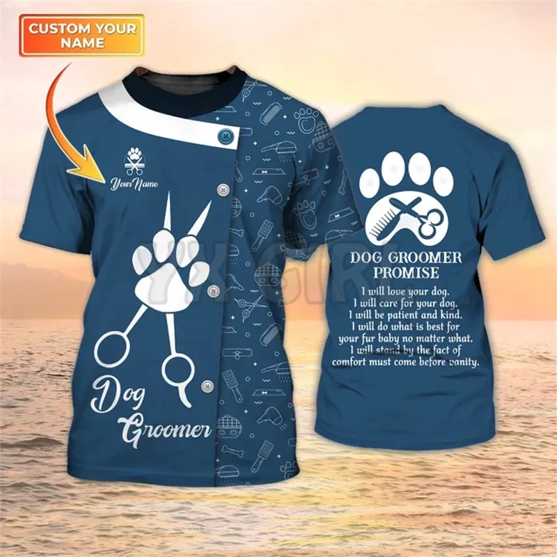 Men'S Grooming - เสื้อยืด 3 มิติลายช่างตัดขนสุนัขฤดูร้อน รับสั่งทำเสื้อช่างตัดขนสัตว์เลี้ยง ชุดยูนิฟอร์มร้านเสริมสวยสัตว์เลี้ยง เสื้อช่างตัดขนสุนัข