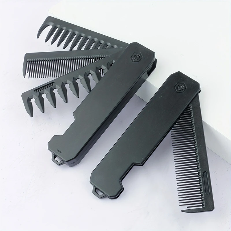 Mens Grooming Box - หวีจัดแต่งทรงผม 3-in-1 แบบพับได้สำหรับผู้ชาย หวีสำหรับจัดแต่งหนวดเครา หวีสำหรับจัดแต่งทรงผม เครื่องมือจัดแต่งทรงผม