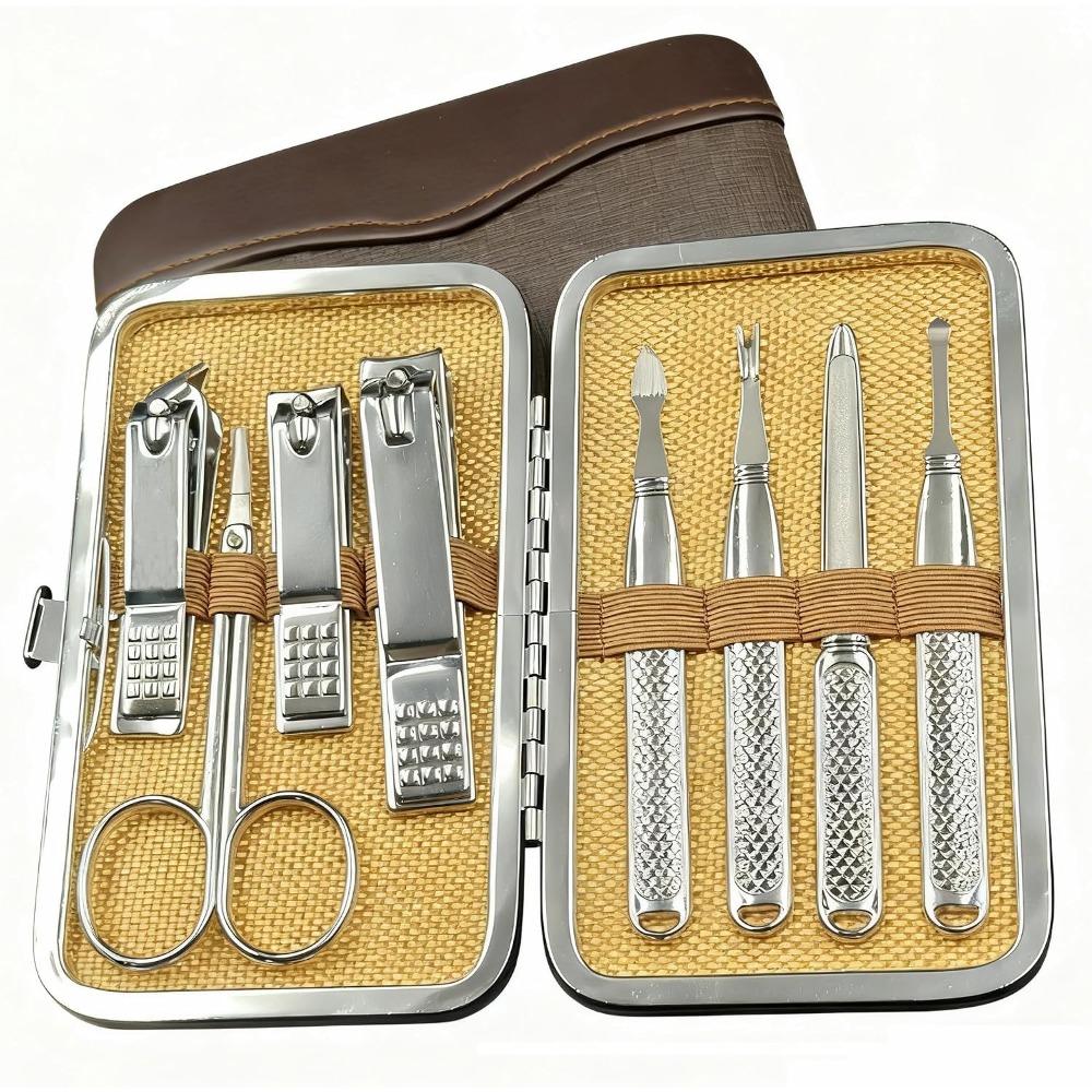Nail Care Kit Mens - ชุดทำเล็บมือและเล็บเท้าแบบมืออาชีพสำหรับผู้ชายและผู้หญิง ชุดกรรไกรตัดเล็บสแตนเลส พร้อมกระเป๋าหนังสำหรับพกพา อุปกรณ์ดูแลเล็บ ของขวัญสำหรับวันแม่