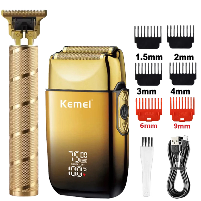 Mens Grooming Box - เครื่องตัดผม Kemei KM-TX10 T9 ปัตตาเลี่ยนไฟฟ้า ใบมีดโกนแบบฟอยล์