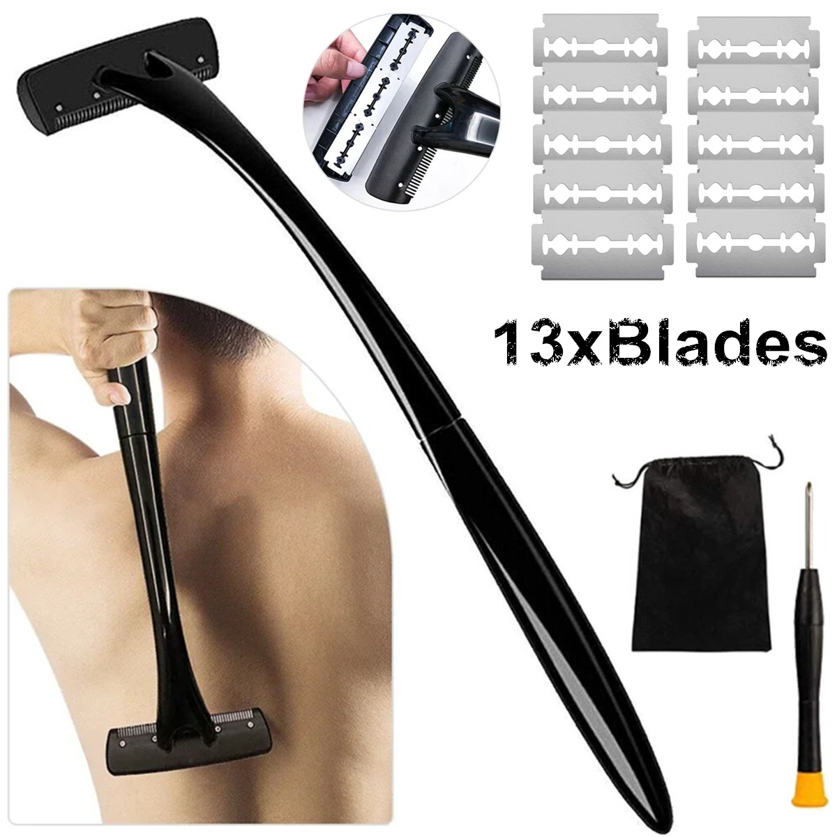 Men'S Grooming Hair Removal - เครื่องโกนขนหลังด้ามยาวสำหรับผู้ชาย, มีดโกนกำจัดขนทั่วร่างกายพร้อมด้ามจับที่ยืดได้, เครื่องโกนขนแบบเปียกและแห้งสำหรับหลัง, หน้าอก, ไหล่, แขน