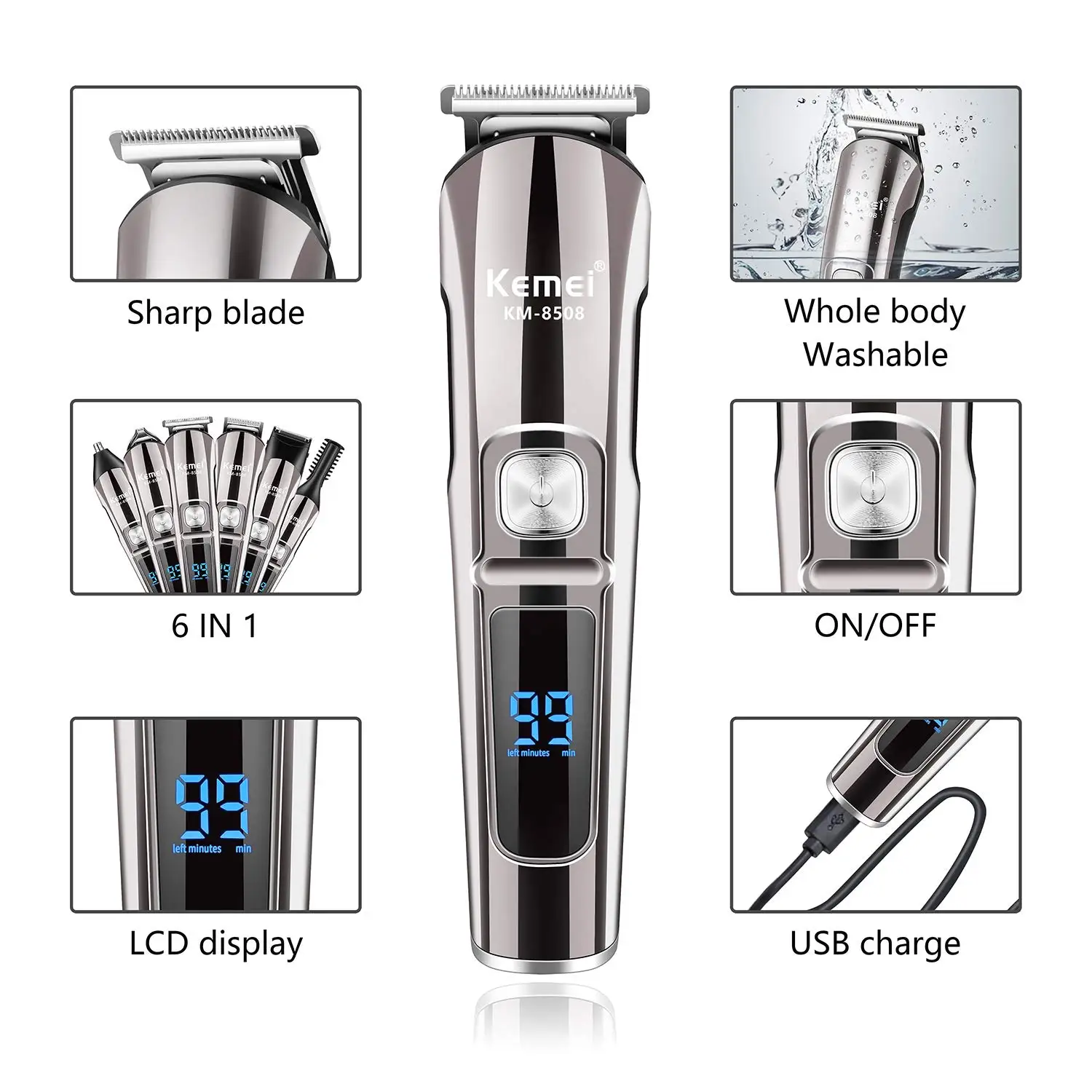 เครื่องโกนหนวด Kemei รุ่น KM-8 - Mens Grooming Box บทวิจารณ์และราคา